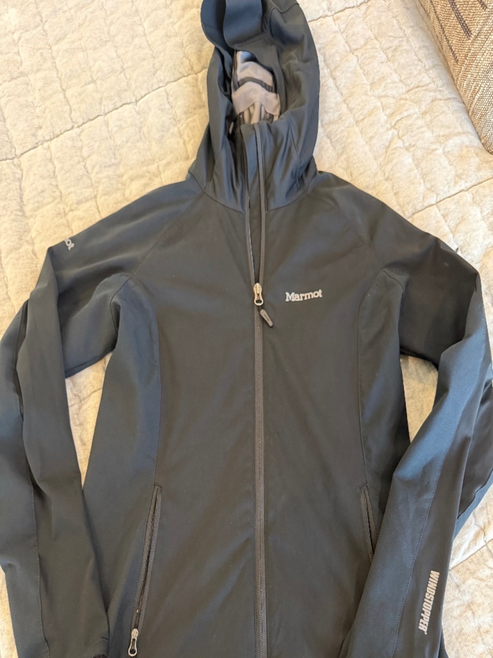 Marmot Softshell Jacket Womens M Black Hoodie Gore Windstopper Hooded Outdoor